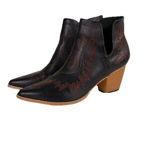 Jolimall Western Booties Black Red Size 11 Stacked Heel Boots Cowgirl Cowboy